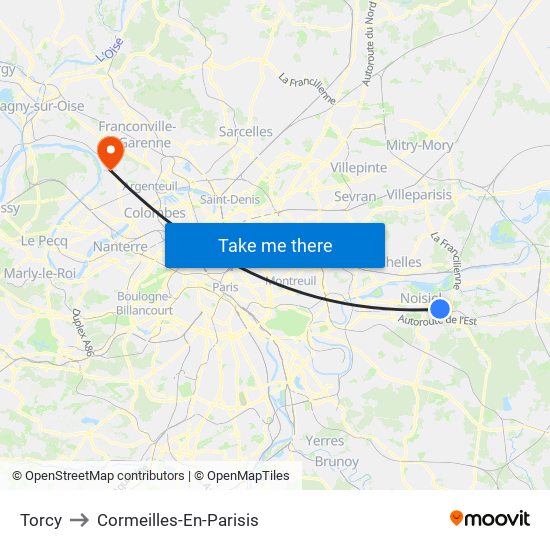Torcy to Cormeilles-En-Parisis map