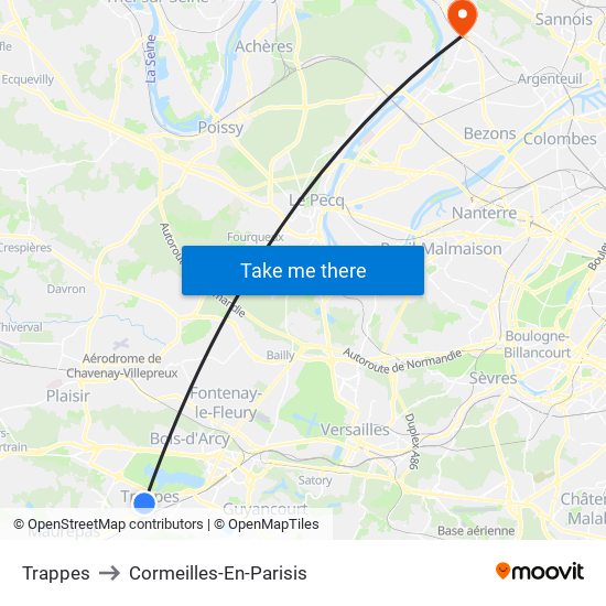 Trappes to Cormeilles-En-Parisis map