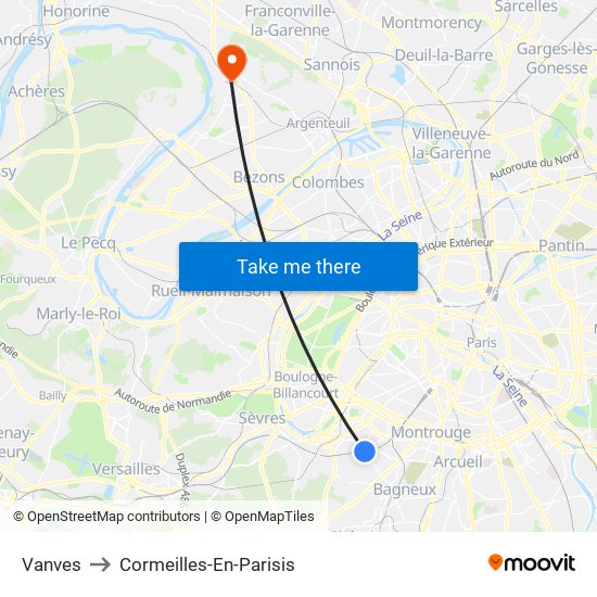 Vanves to Cormeilles-En-Parisis map
