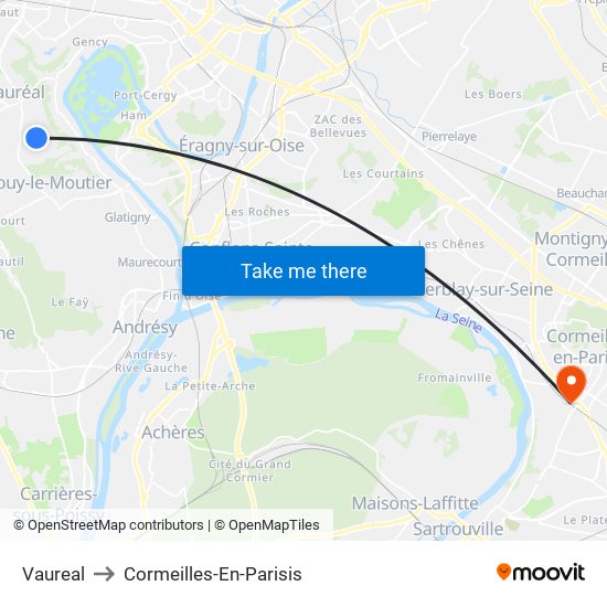 Vaureal to Cormeilles-En-Parisis map