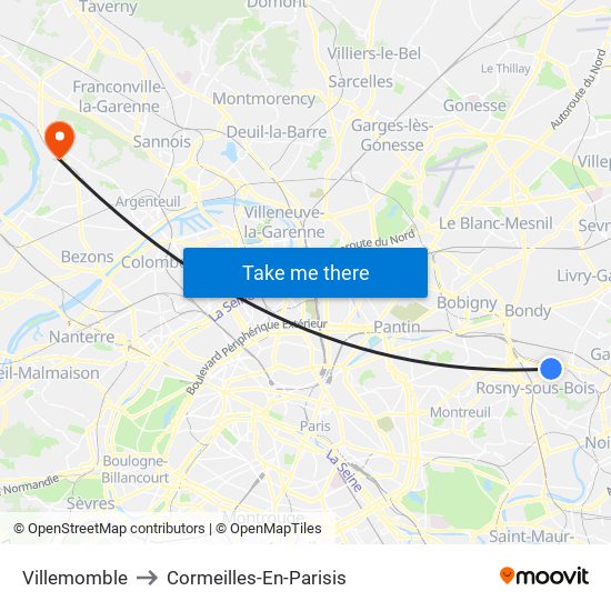 Villemomble to Cormeilles-En-Parisis map