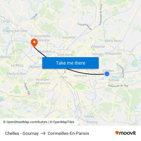 Chelles - Gournay to Cormeilles-En-Parisis map