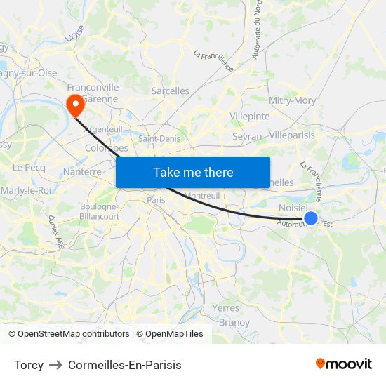 Torcy to Cormeilles-En-Parisis map