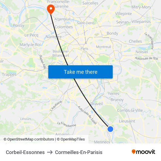 Corbeil-Essonnes to Cormeilles-En-Parisis map