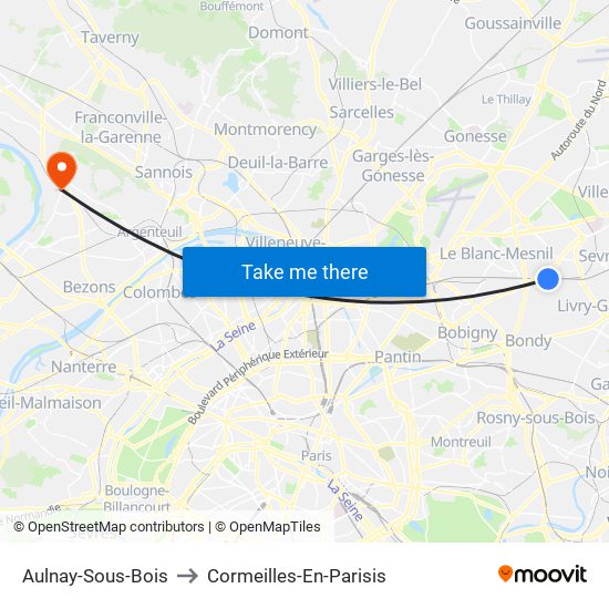 Aulnay-Sous-Bois to Cormeilles-En-Parisis map