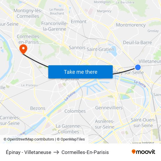 Épinay - Villetaneuse to Cormeilles-En-Parisis map