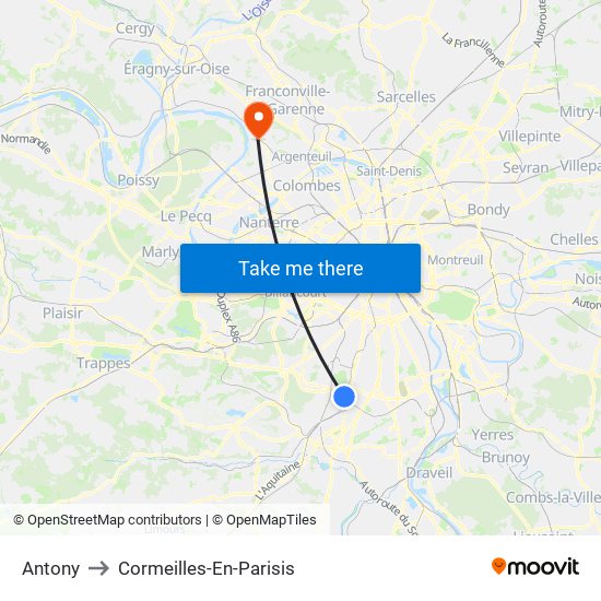 Antony to Cormeilles-En-Parisis map