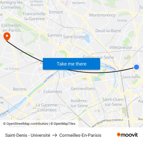 Saint-Denis - Université to Cormeilles-En-Parisis map