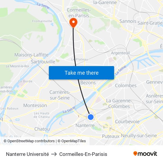 Nanterre Université to Cormeilles-En-Parisis map