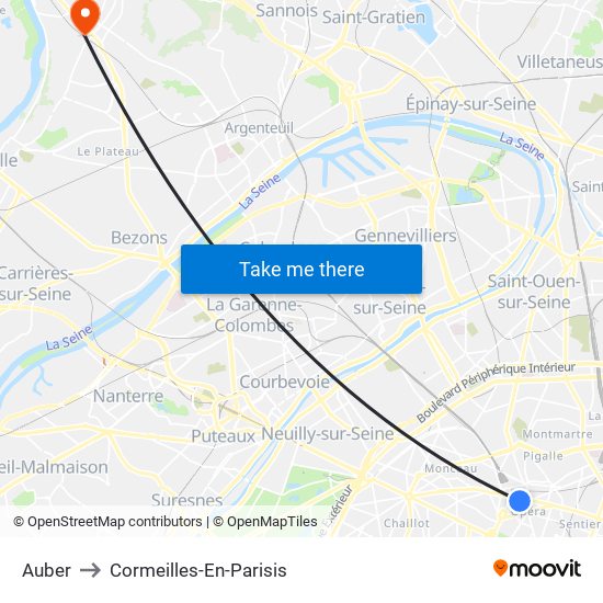 Auber to Cormeilles-En-Parisis map