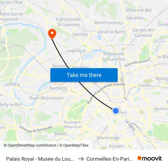 Palais Royal - Musée du Louvre to Cormeilles-En-Parisis map