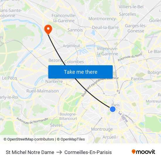 St Michel Notre Dame to Cormeilles-En-Parisis map