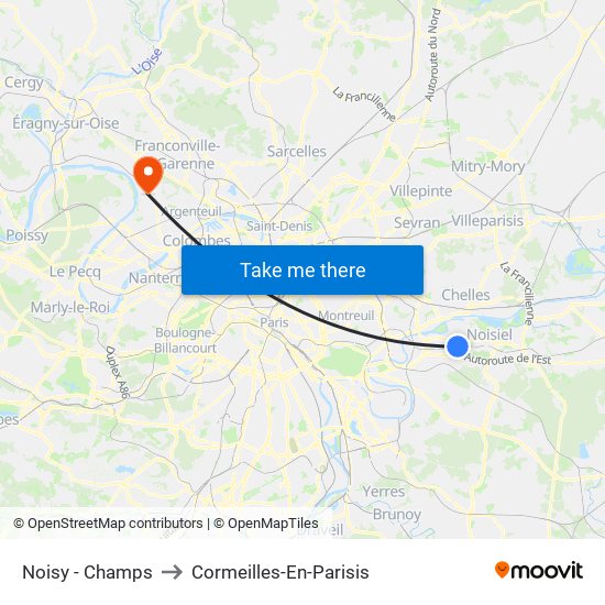 Noisy - Champs to Cormeilles-En-Parisis map