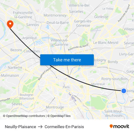 Neuilly-Plaisance to Cormeilles-En-Parisis map