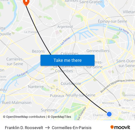 Franklin D. Roosevelt to Cormeilles-En-Parisis map