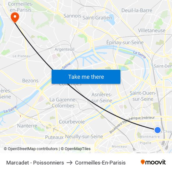 Marcadet - Poissonniers to Cormeilles-En-Parisis map