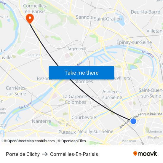 Porte de Clichy to Cormeilles-En-Parisis map