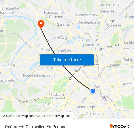 Odéon to Cormeilles-En-Parisis map