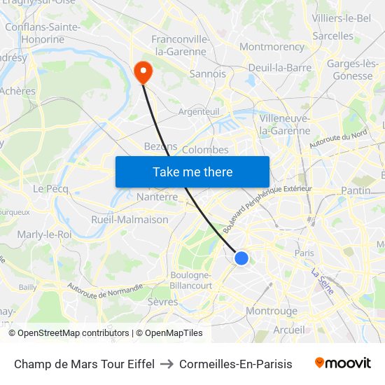 Champ de Mars Tour Eiffel to Cormeilles-En-Parisis map