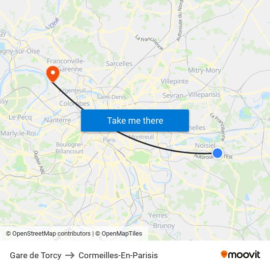 Gare de Torcy to Cormeilles-En-Parisis map