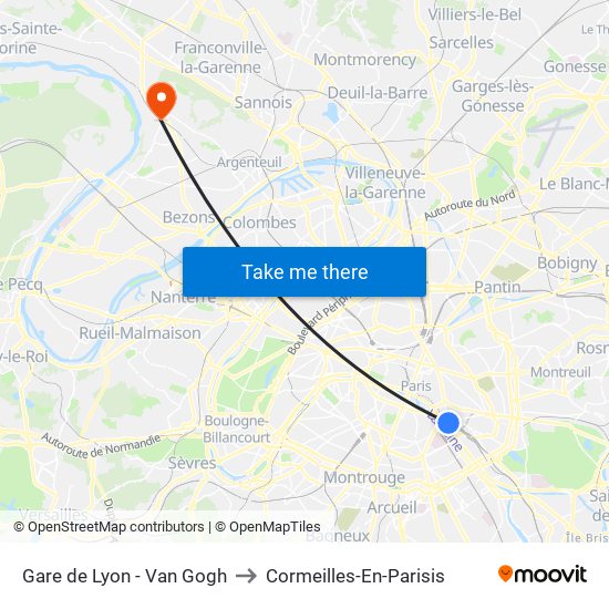 Gare de Lyon - Van Gogh to Cormeilles-En-Parisis map