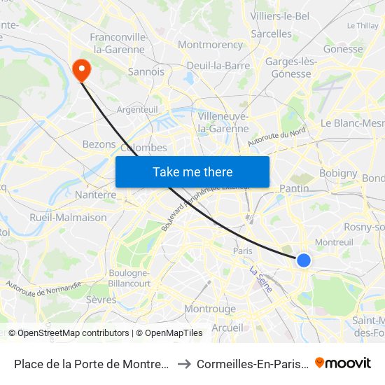 Place de la Porte de Montreuil to Cormeilles-En-Parisis map