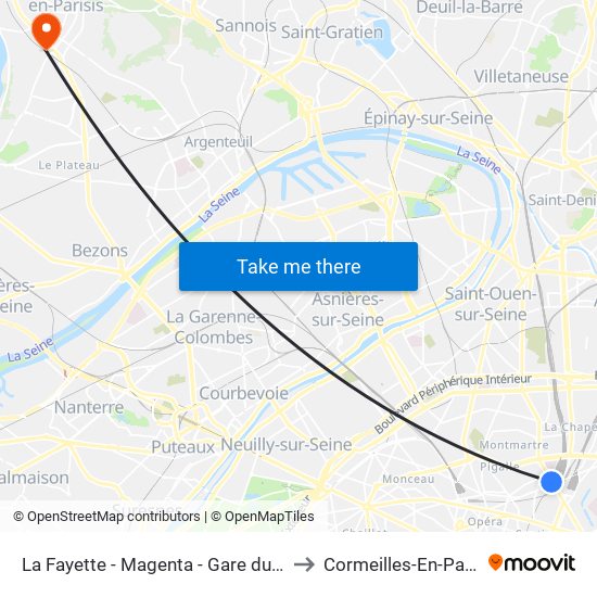 La Fayette - Magenta - Gare du Nord to Cormeilles-En-Parisis map