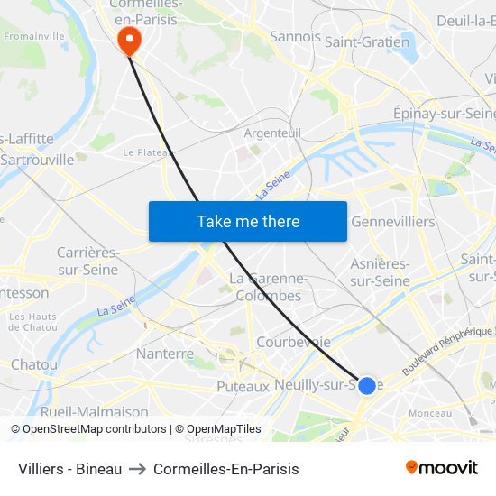 Villiers - Bineau to Cormeilles-En-Parisis map