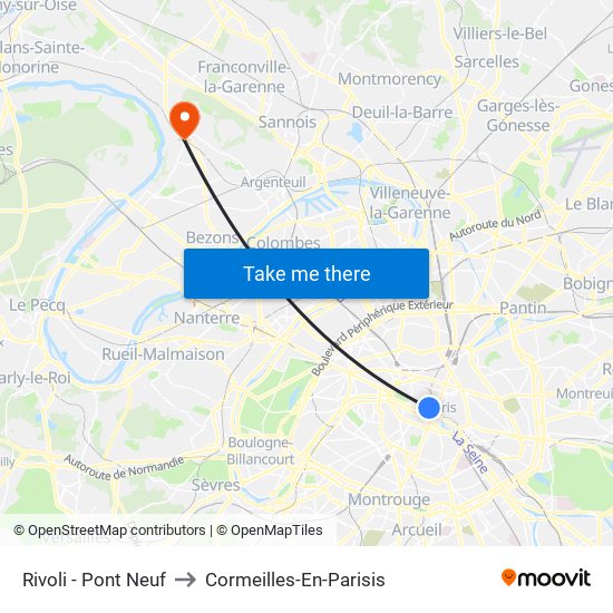 Rivoli - Pont Neuf to Cormeilles-En-Parisis map