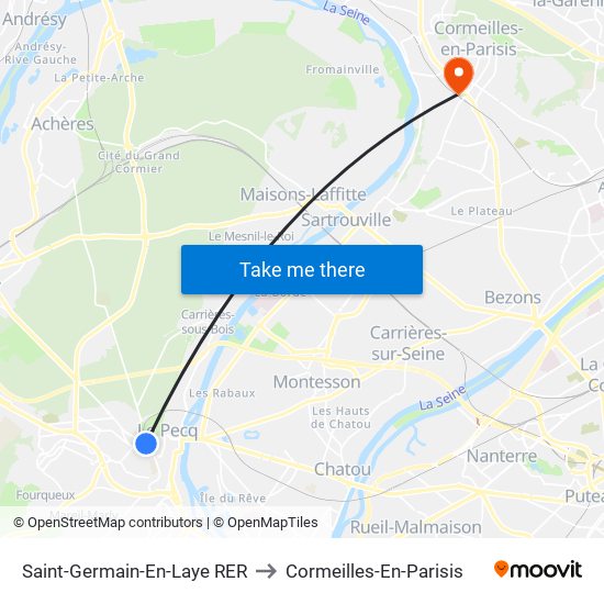 Saint-Germain-En-Laye RER to Cormeilles-En-Parisis map