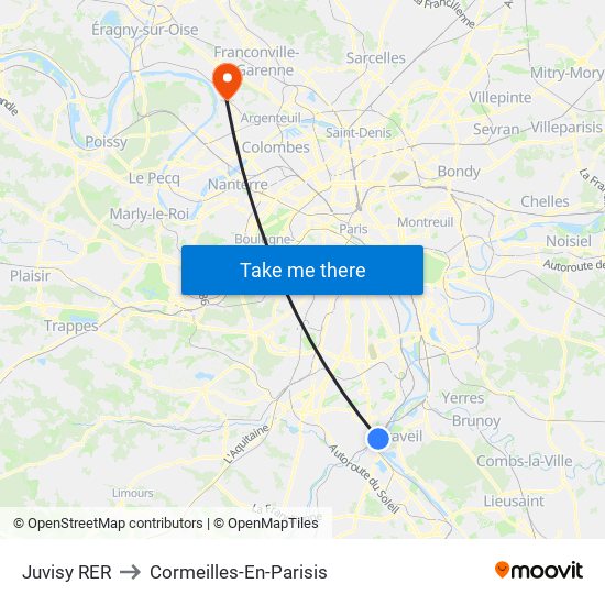 Juvisy RER to Cormeilles-En-Parisis map