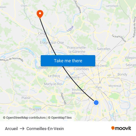 Arcueil to Cormeilles-En-Vexin map