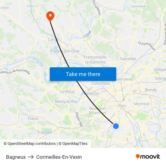 Bagneux to Cormeilles-En-Vexin map