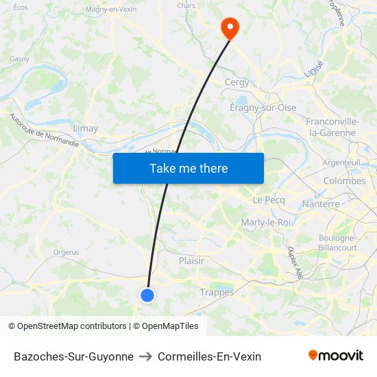 Bazoches-Sur-Guyonne to Cormeilles-En-Vexin map