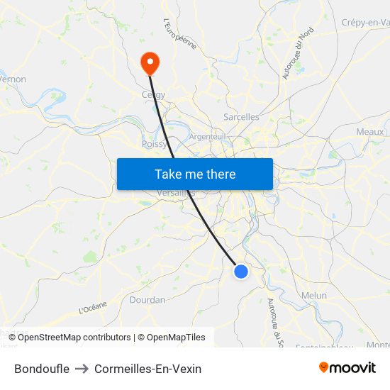 Bondoufle to Cormeilles-En-Vexin map