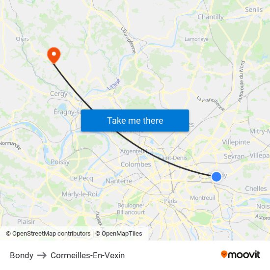 Bondy to Cormeilles-En-Vexin map