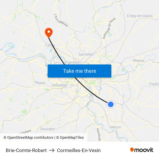 Brie-Comte-Robert to Cormeilles-En-Vexin map