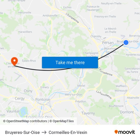 Bruyeres-Sur-Oise to Cormeilles-En-Vexin map