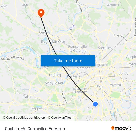 Cachan to Cormeilles-En-Vexin map