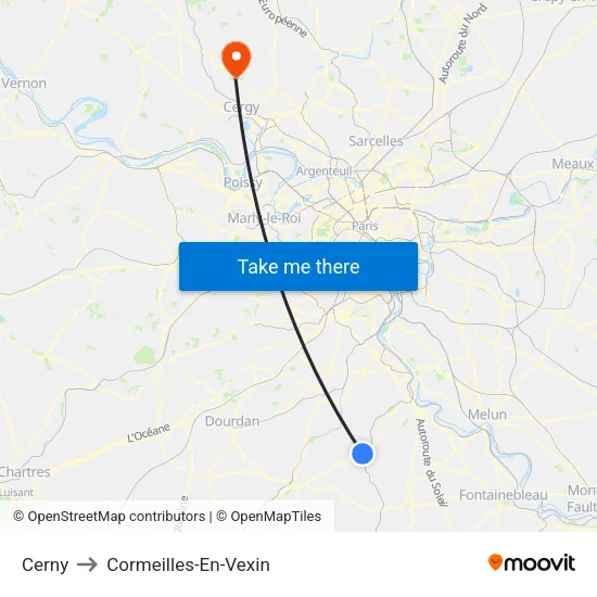 Cerny to Cormeilles-En-Vexin map