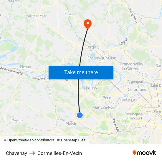Chavenay to Cormeilles-En-Vexin map