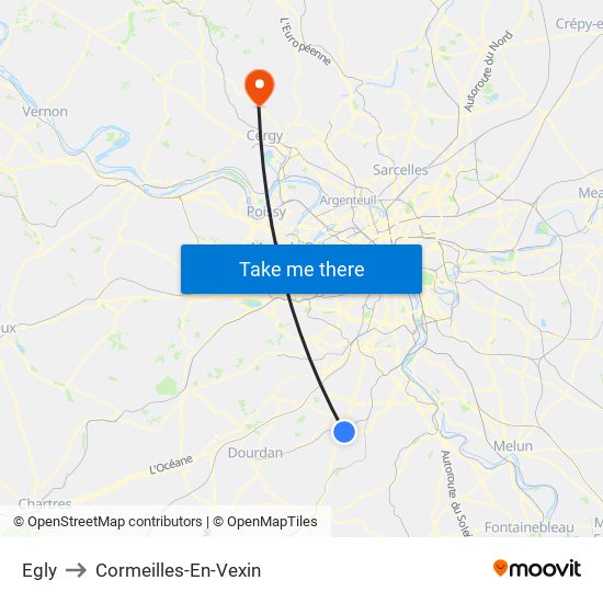 Egly to Cormeilles-En-Vexin map
