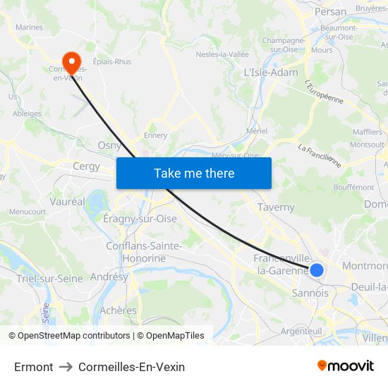 Ermont to Cormeilles-En-Vexin map