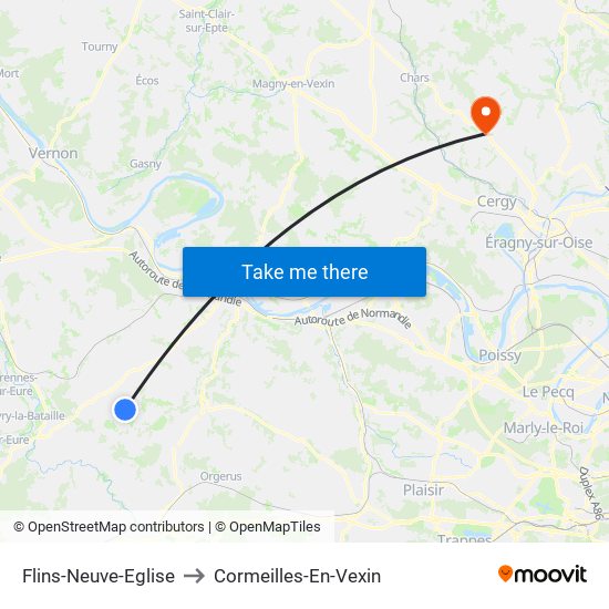 Flins-Neuve-Eglise to Cormeilles-En-Vexin map