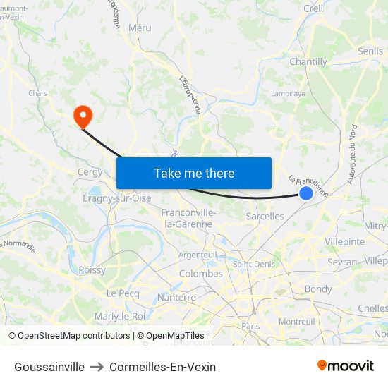 Goussainville to Cormeilles-En-Vexin map