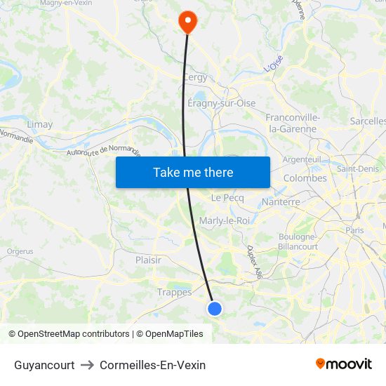 Guyancourt to Cormeilles-En-Vexin map