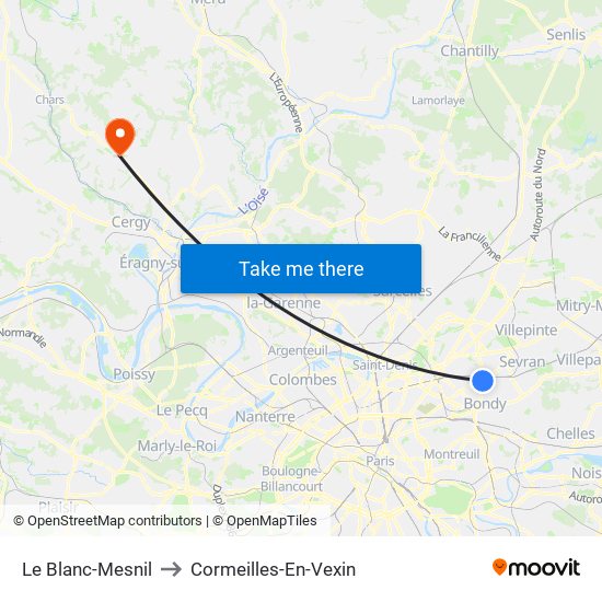 Le Blanc-Mesnil to Cormeilles-En-Vexin map