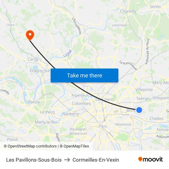 Les Pavillons-Sous-Bois to Cormeilles-En-Vexin map