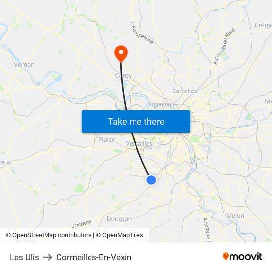 Les Ulis to Cormeilles-En-Vexin map