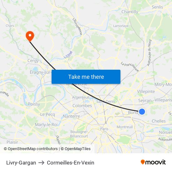 Livry-Gargan to Cormeilles-En-Vexin map